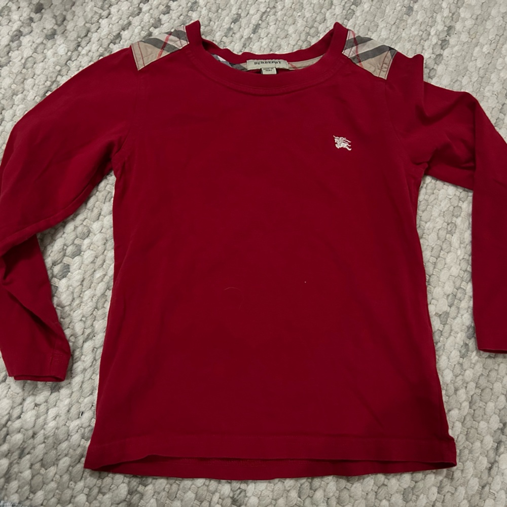 Burberry Red Long Sleeve Kids Tee size 6/7
